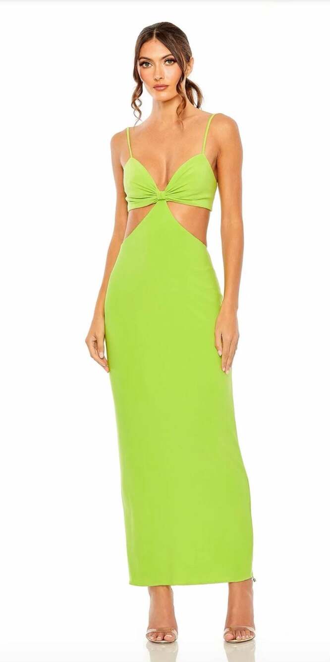 Ieena for Mac Duggal Style 27110 Lime Green Cut-Out Maxi Dress size 2